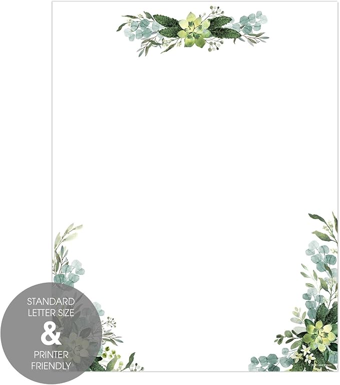 Great Papers! Lush Greenery Letterhead / 80 Floral Sheets 8.5" x 11" Beautiful Watercolor Botanical All Occasion Letter Paper