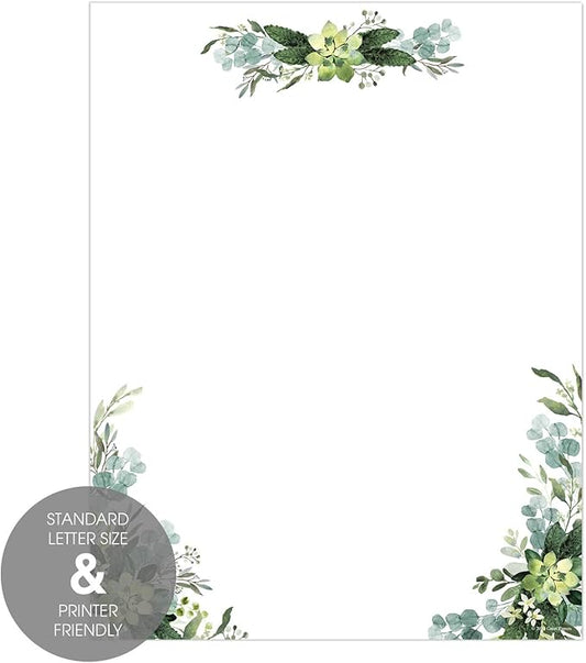 Great Papers! Lush Greenery Letterhead / 80 Floral Sheets 8.5" x 11" Beautiful Watercolor Botanical All Occasion Letter Paper