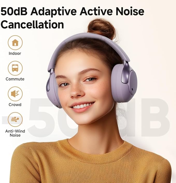 QCY H3 PRO Adaptive ANC Wireless Headphones Over Ear, 50dB Active Noise Cancellation with Multiple Modes, LDAC Hi-Res Wireless Audio, 55H Playtime, Custom EQ via App, Bluetooth 5.4
