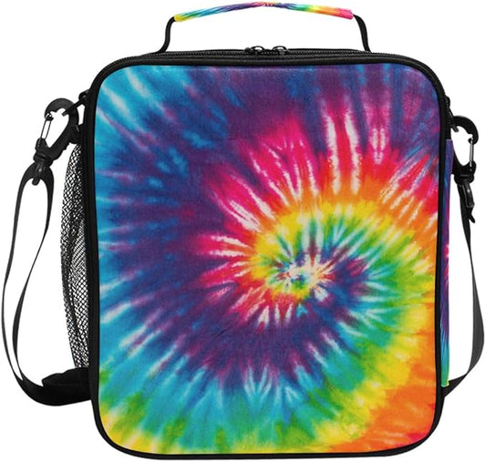 Lunch Box Bag Abstract Swirl Tie Dye Rainbow Lunchbox Insulated Thermal Cooler Ice Adjustable Shoulder Strap for Women Men Boys Girls