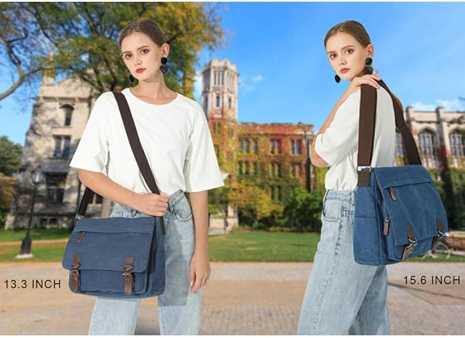 Messenger Bag for Men Retro, Canvas Satchel casual Briefcases Laptop Bag fit 13.3 15.6 Inch