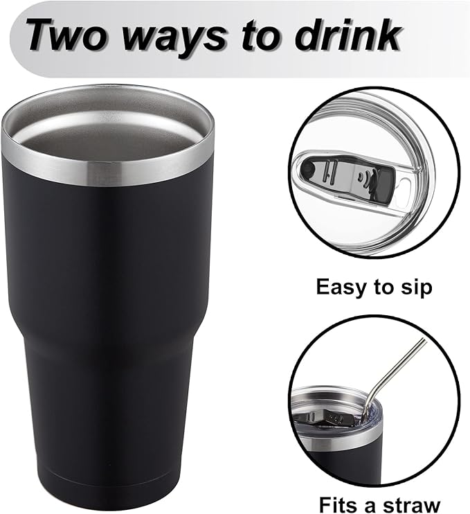 COMOOO 30oz Black Stainless Steel Tumbler Bulk with Lid Insulated Tumbler Coffee Cup Durable Double Wall Vacuum Travel Coffee Mug Thermal for Hot and Cold Drinks (Black, 8 Pack)