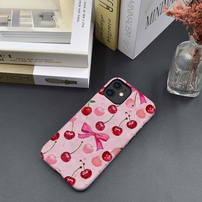 DAIZAG Case Compatible with for iPhone 12,Cherry Pink Bow Ribbon Phone Case for iPhone 12 for Girl Women Boy Men