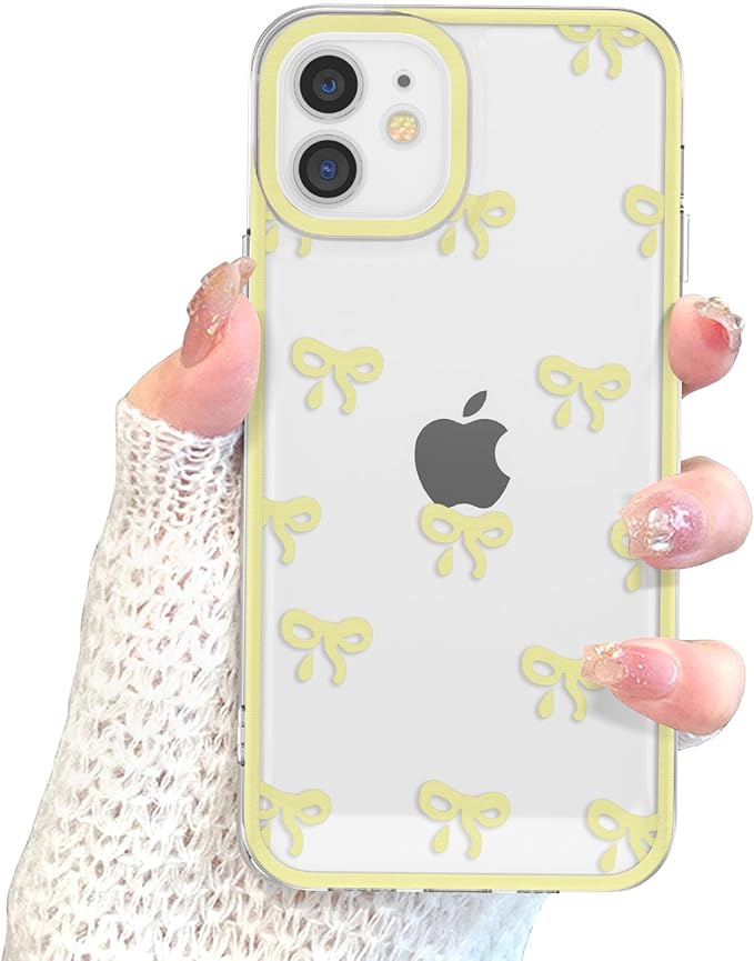 EYZUTAK Case for iPhone 11, Clear Cute Ribbon Bowknot Pattern Aesthetic Transparent Phone Case Raised Camera Protection Stylish Slim Soft Durable TPU Protective Cover for Women Girls - Yellow
