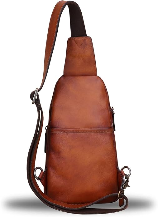LRTO Genuine Leather Silng Bag for Women and Men Vintage Real Leather Sling Backpack Shoulder Crossbody Bag Chest Purse