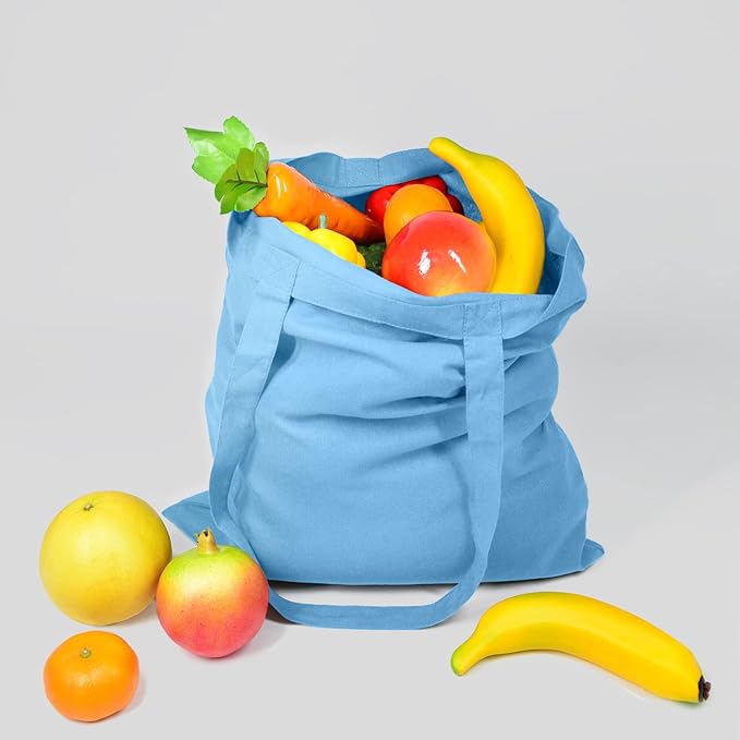 NPBAG 5 Pack 15'' X 16'' Baby Blue Cotton Tote Bags, Blank Bulk Cloth bags with 1pc of PTFE Teflon Sheet