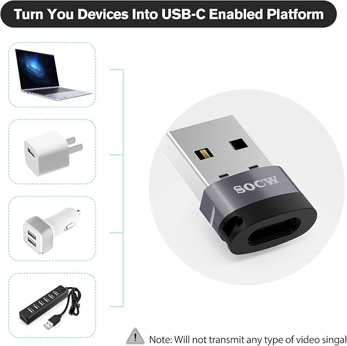 USB C Female to USB Male Adapter 2.0 (Grey, 6 Pack)