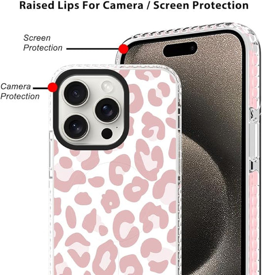 SAKUULO Magnetic for iPhone 15 Pro Case [Compatible with MagSafe] Light Pink Leopard Print Pattern Wireless Charge Slim Shockproof Case for iPhone 15 Pro Phone Case, Pink Leopard (6.1")