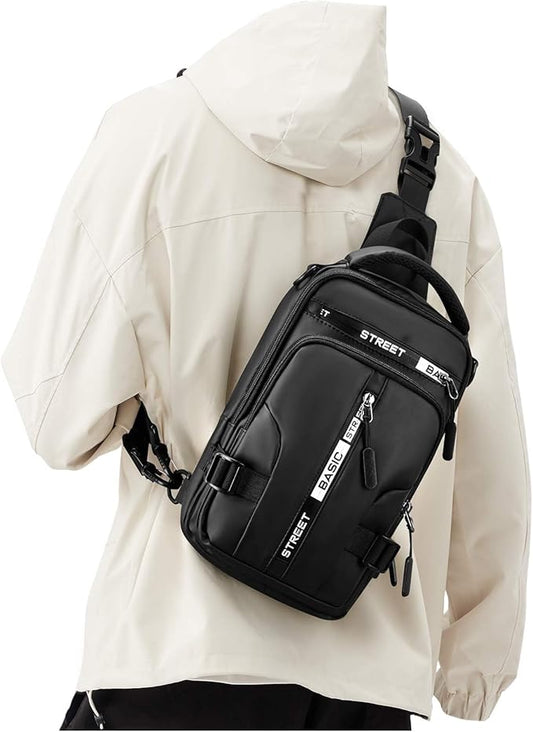 Small Black Sling Crossbody Bag for Men Women, Tactical Backpack Shoulder Daypack Mini Anti-Theft Motorcycle Chest Bags, Small One Strap Backpack for Casual Travel Hiking Outdoor Sports School