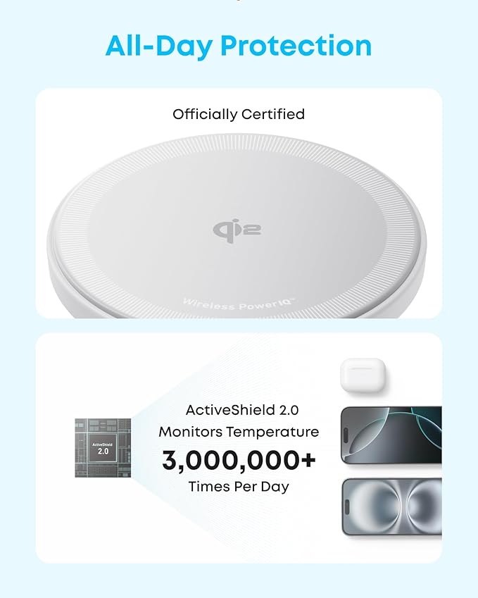 Anker Zolo Magnetic Wireless Charger, Qi2 Certified 15W MagSafe-Compatible Wireless Charging Pad, for iPhone 17/16/15/14/13/12 Series, AirPods, and More (Not for Pixel, Adapter Not Included)