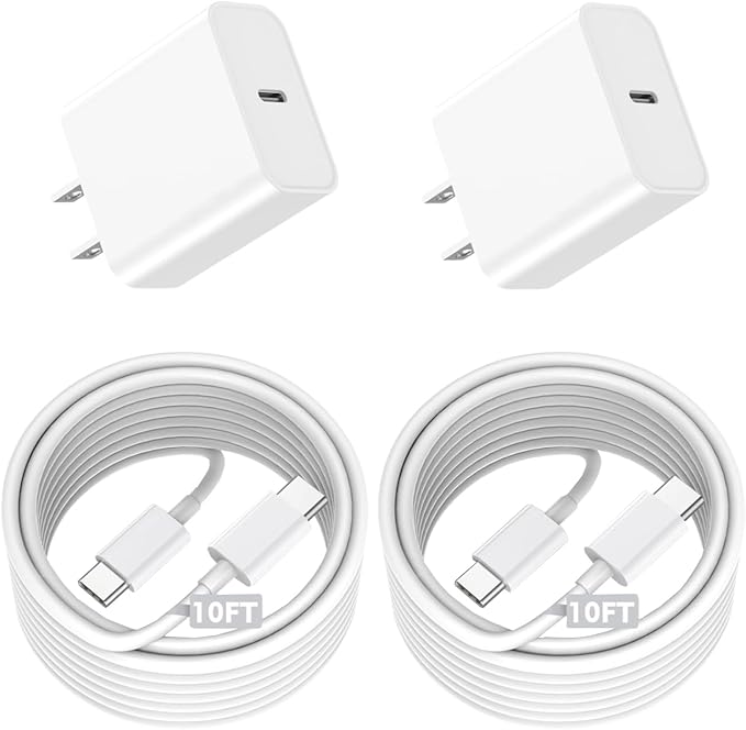 iPhone 16 15 Fast Charger, 2Pack 10FT Long 60W USBC to USBC Cable 20W USBC Wall Charger Travel Plug Block for Apple iPhone 16/16 Plus/16 Pro/16 Pro Max/15/15 Plus/15 Pro/15 Pro Max, iPad Pro, iPad Air