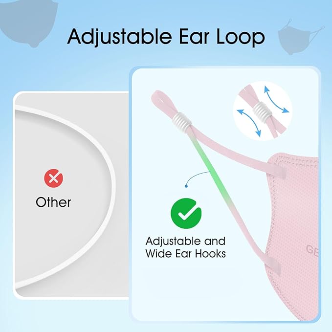 Kids KN95 Adjustable Masks 40 Pack, Individually Wrapped Disposable Respirator with Adjustable Ear Loops, Multicolor