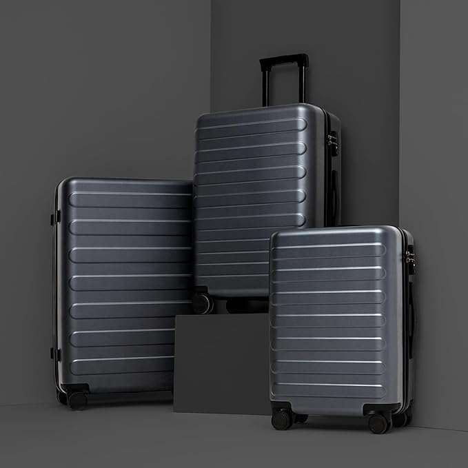 NINETYGO Luggage Sets 2 Piece, Carry On Luggage Airline Approved, Large Checked Luggage with Spinner Wheels, Lightweight, Hard Shell PC Suitcase Sets, TSA Approved, 20in/28in (Grey, Rhine Basic)