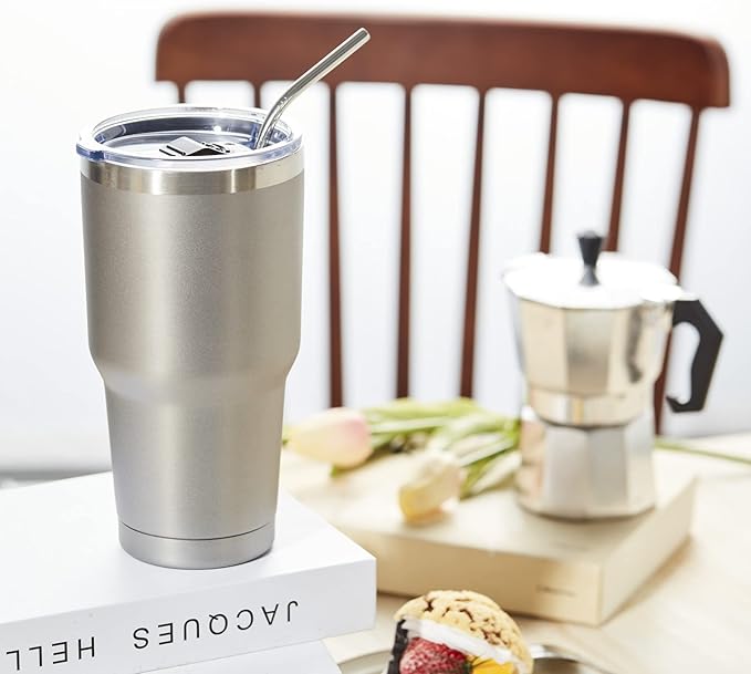 COMOOO 30oz Tumbler Stainless Steel Insulated Tumbler with Lid Double Wall Vacuum Coffee Cup Large Travel Mug for Home, Office, School,Party (Cold Grey, 8 Pack)