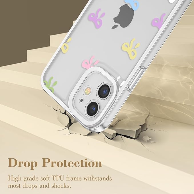 EYZUTAK Case for iPhone 11, Clear Cute Ribbon Bowknot Pattern Aesthetic Transparent Phone Case Raised Camera Protection Stylish Slim Soft Durable TPU Protective Cover for Women Girls - Colorful