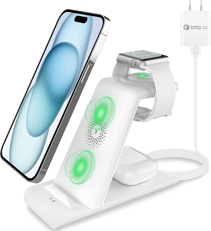 HATALKIN 3 in 1 Wireless Charging Station Compatible for Apple Products Multiple Devices Charger for Apple Watch Ultra 11 10 9 8 7 SE AirPods Pro iPhone 17 16 15 14 13 Pro Max/X/XS Fast Charger Stand