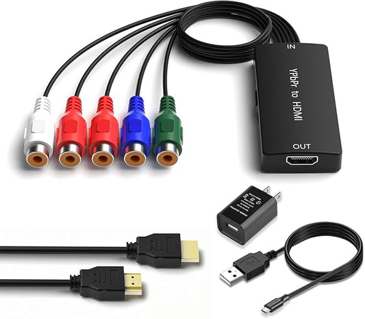 Dingsun Component to HDMI Converter, YPbPr/RGB+R/L to HDMI Converter Adapter, Support 720P/ 1080P for DVD, VSH, Blu-Ray Player, Wii, PS2/PS3, Xbox 360, Gamecube and More (Female)