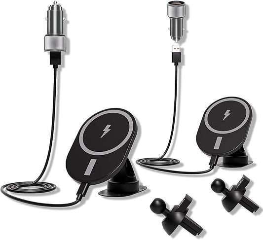 Car Phone Holder 2Pack,15W-Qi Fast Charging Cell Phone Holder for Your Car with QC3.0 Car Charger,Car Mount & Dashboard Windshield Air Vent Mount for iPhone 17/16/15/14/13/12/11 Pro Max,Samsung Galaxy