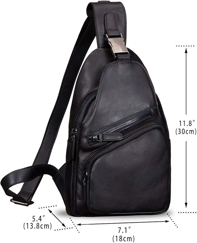 IVTG Genuine Leather Sling Bags for Men and Women Chest Shoulder Backpack Handmade Crossbody Motocycle Daypack