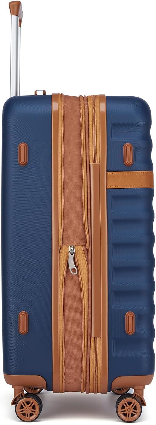 Kono Medium Sized Checked Luggage, 24 Inch Expandable with Spinner Wheels, TSA Lock, ABS + PC Lightweight Travel Suitcase with Larger Capacity and Lighter Weight, Navy