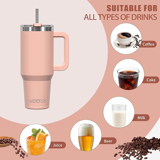 20 oz Tumbler with Handle,Tumbler with Lid and Straw,Double Wall Insulated Cup Stainless Steel Travel Mug(Cold for 34 Hours),Water Bottle for Iced Tea,Coffee,Cold Beverages(Pink)