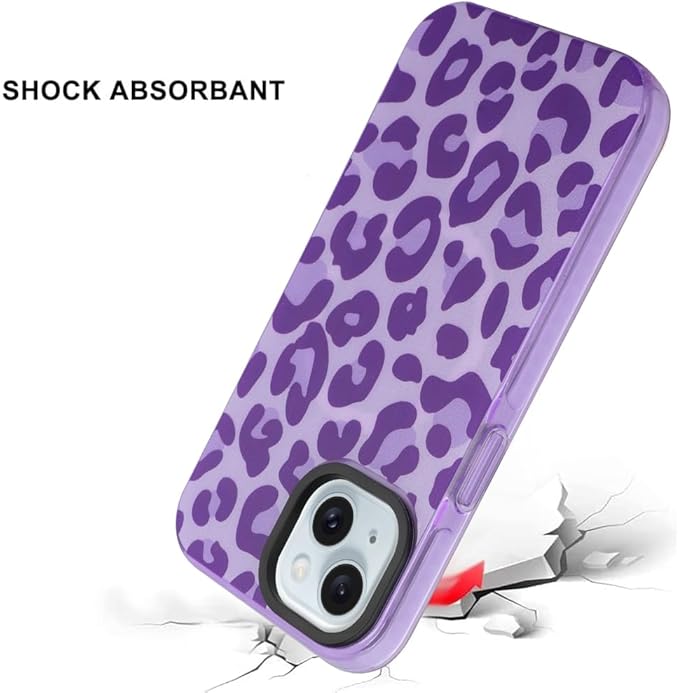 SAKUULO Magnetic for iPhone 15 Case Dark Purple Leopard Print Pattern [Compatible with MagSafe] Wireless Charge Strengthen Protection Cover, Purple Leopard (6.1")