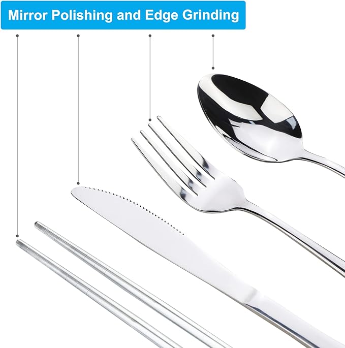 Portable Silverware Set with Case, Lengnoyp Travel Camping Utensils Set, Premium Stainless Steel Travel Cutlery Set