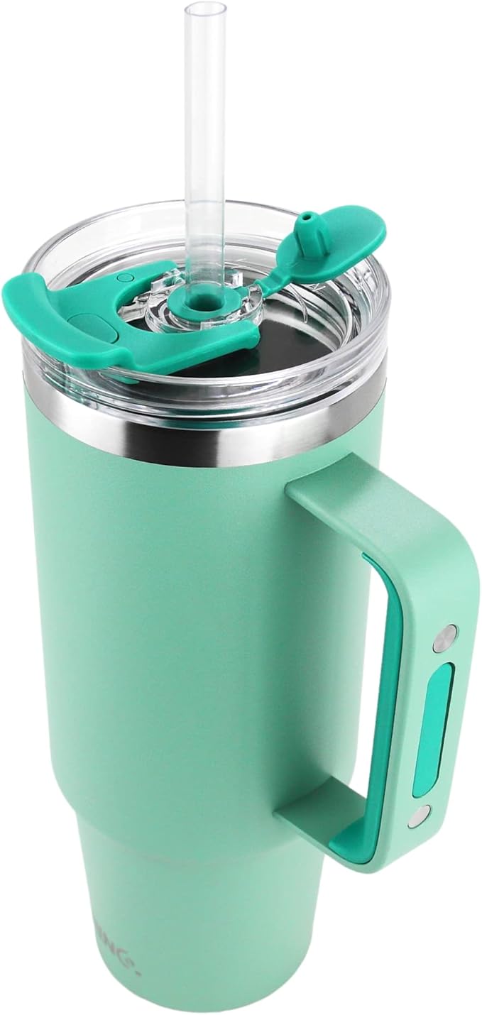 Drinco 40oz 30 oz Tumbler with Handle, Straw Lid, Insulated Stainless Steel Travel Mug Water Bottle Ice Coffee Cup For Cold and Hot, BigSur (30oz, Sage)