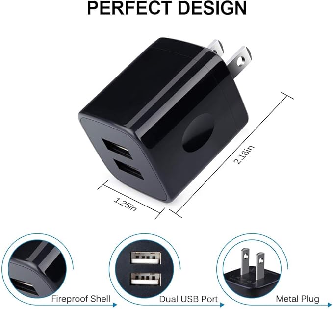 Charger Box, Charging Cube 5 Pack, Dual USB Wall Charger 5V 2A Power Adapter Charging Block Brick Outlet Plug for iPhone 15 14 13 12 11, iPad, Samsung Galaxy S25 S24 S23 FE A53 A15 A13 S22 S21 FE S20