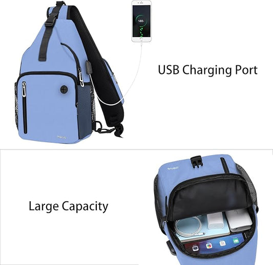 MOSISO Sling Backpack Bag, Crossbody Shoulder Bag Travel Hiking Daypack Chest Bag with Front Square Pocket&USB Charging Port