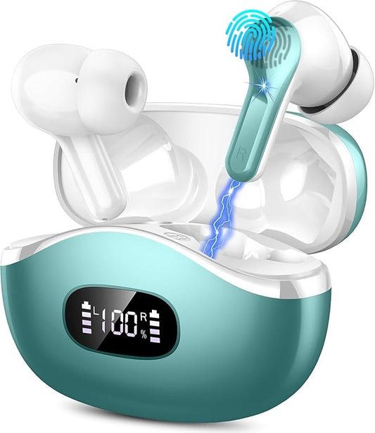 Wireless Earbuds, 2025 Bluetooth Headphones 5.3 HiFi Stereo Ear buds with ENC Noise Cancelling Mics, 40H Bluetooth Earbuds with Dual LED Display Charging Case, IP7 Waterproof Earphones for Android iOS
