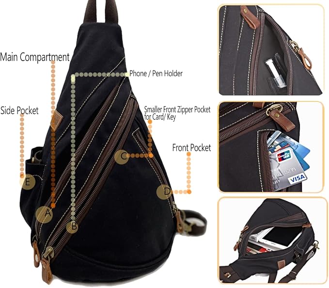 Canvas Sling Bag Convertible Crossbody Chest Bag Shoulder Backpack Daypack for Men Women Outdoor Cycling Travel