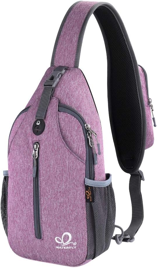 WATERFLY Crossbody Sling Backpack Sling Bag Travel Hiking Chest Bag Daypack (Purple)