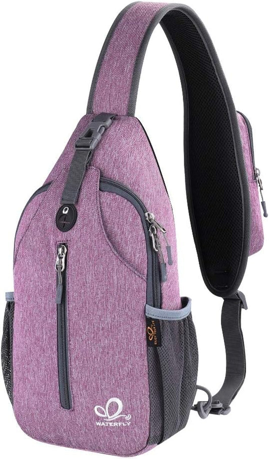 WATERFLY Crossbody Sling Backpack Sling Bag Travel Hiking Chest Bag Daypack (Purple)
