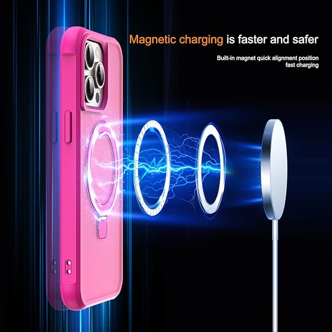 Compatible with iPhone 15 Pro Case with Invisible Magnetic O-Ring Stand Military-Grade Translucent Case for iPhone 15 Pro 6.1" [Compatible with Mag-Safe][Great Grip Feeling], Rose