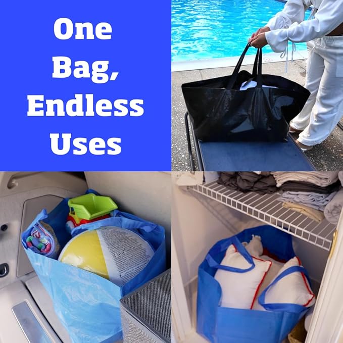 DURASACK Haul-It-All Extra-Large Reusable Shopping Bag – Heavy Duty Open-Top Tote with Handles, 18-Gallon Capacity, Blue, Pack of 4