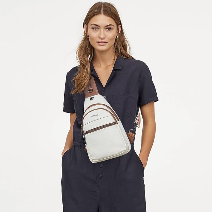 7L Sling Bag For Women Faux Leather Anti Theft Small Casual Daypack Backpack Fanny Pack Crossbody Chest Bags Purse Waterproof Beige Brown