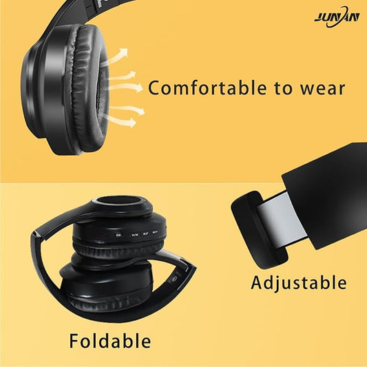 JUNAN Bluetooth Headphones Over-Ear,Foldable,Wireless and Wired Headset,Deep Bass,HiFi Stereo Audio,Low Latency Headphone,Built-in Microphone,SD/TF,FM Radio for Cellphone,PC,TV,etc.