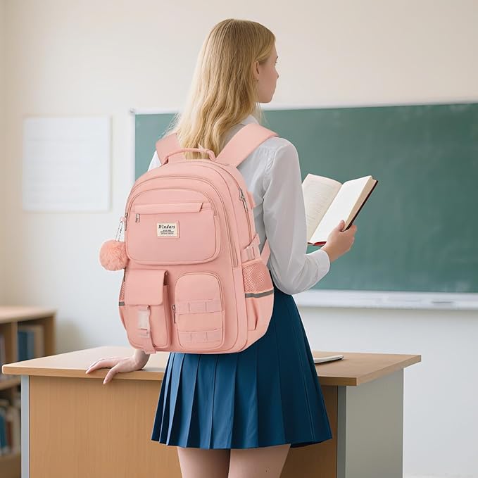 School Backpack for Teen Girls, Cute Laptop Backpack for Women Students, Middle High School Bags Aesthetic Bookbag for College Travel Fit 15.6 Inch Laptop (Pink)