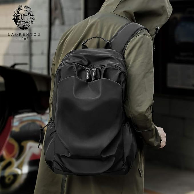 LAORENTOU Men's Laptop Backpacks Canvas Backpack for Men Women Travel Backpack Bookbag Lightweight (Black 1)