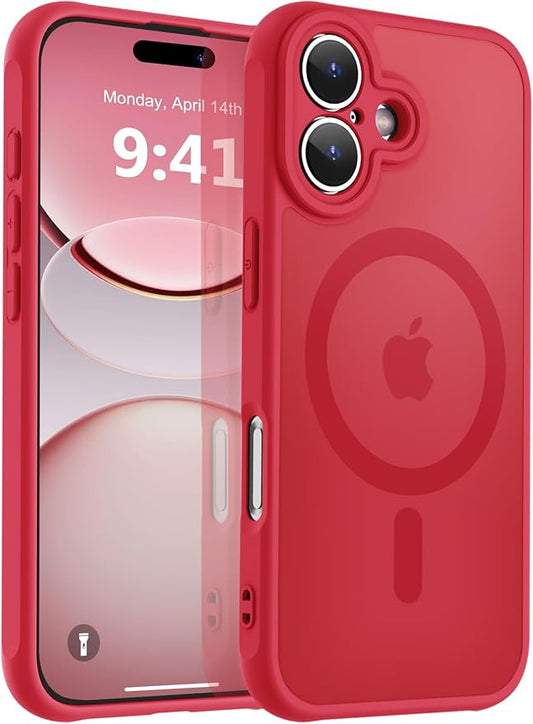 MOCCA Strong Magnetic Compatible with iPhone 17 Case [Compatible with Magsafe] [Full Camera Protection] Slim Translucent Matte Shockproof Phone Case Cover 6.3",Red