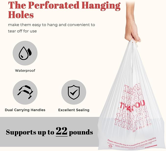 Delxo Grocery Bags Thank You Plastic T-Shirt Bag (1000 Count), White Supermarket Shopping Bags with Handles for Restaurant, Retail, To Go, Takeout, Convenience Stores 11.5 x 6.5 x 21 In