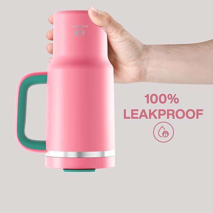 32 oz Tumbler with Handle and Straw: Stainless Steel Insulated Tumbler Keeps Cold for 24 Hours, Leakproof Travel Cup Fits in Cup Holder and BPA-Free, Tulip