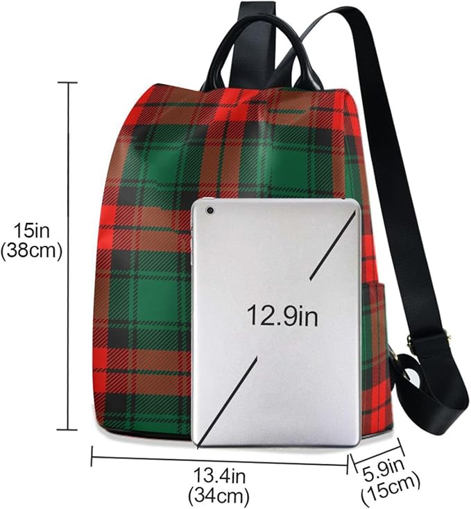 ALAZA Christmas Tartan Plaid Backpack Purse for Women Anti Theft Fashion Back Pack Shoulder Bag