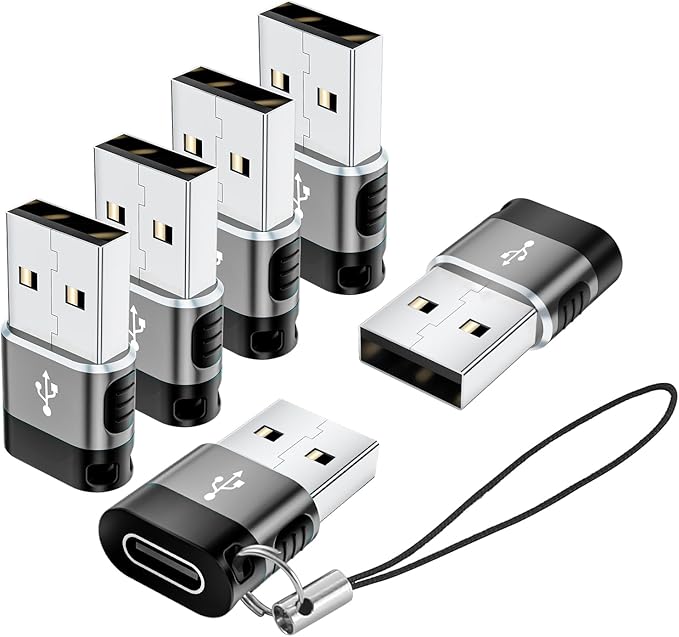 USB to USBC Adapter 6 Pack,USB A to USB C Adapter,USBA to USBC OTG Adaptor,Type C Converter for iPhone,MacBook,iPad,Car Play,Charger,Grey