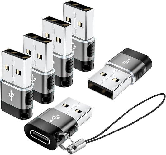 USB to USBC Adapter 6 Pack,USB A to USB C Adapter,USBA to USBC OTG Adaptor,Type C Converter for iPhone,MacBook,iPad,Car Play,Charger,Grey