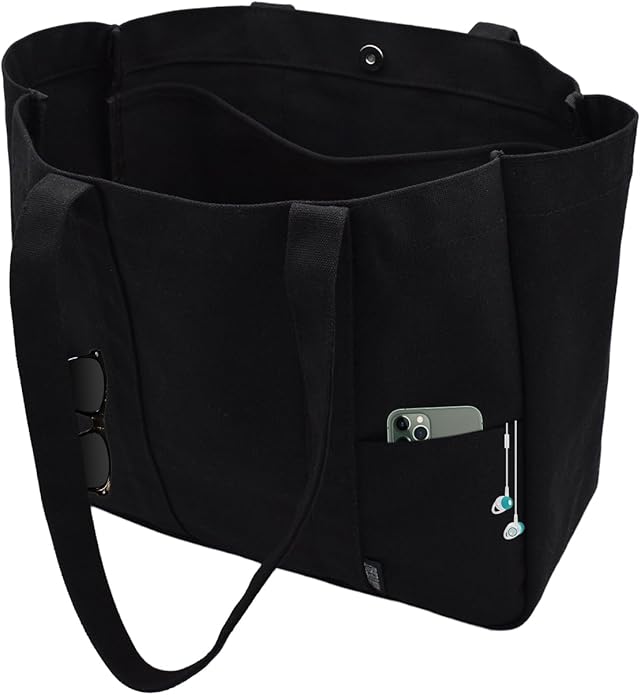 TeeYee Women's 20L Canvas Tote Bag Reusable Multi-Pocket Organizer for Travel Work Gym Shopping Large Shoulder Bag