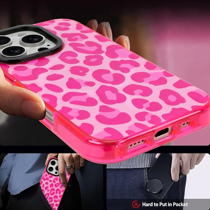 SAKUULO Magnetic for iPhone 16 Pro Max Case Hot Pink Leopard Print Pattern [Compatible with MagSafe] [with Screen Protector] Wireless Charge Strengthen Protection Cover, Hot Pink Leopard (6.9")