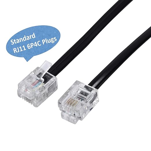 LanSenSu Telephone landline Extension Cord Cable Cord with Standard RJ-11 6P4C Plug (6Ft-3Pack-Black, Black)