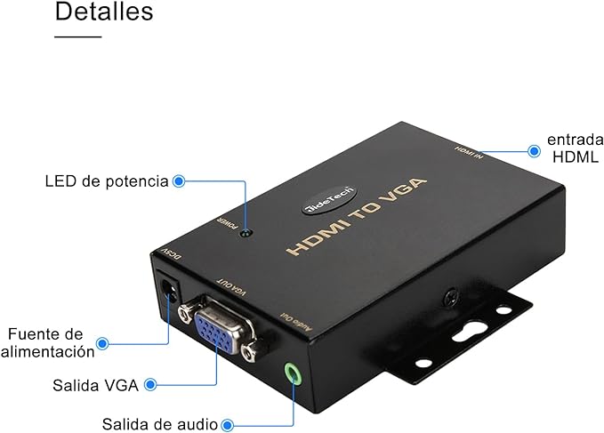 JideTech 1080P VGA to HDMI Converter with 3.5mm Audio Port for PC Laptop Display Computer Mac Projector
